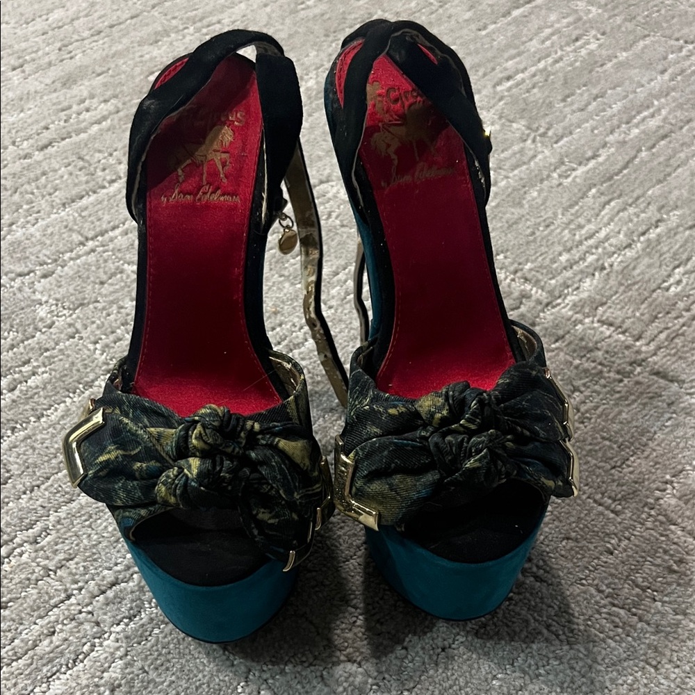 Stylish Black and Teal Women's Heels